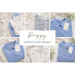 3 Pc Women's Shirt Bundle Sz L Blue White Striped Preppy Tops NWT Retail $170